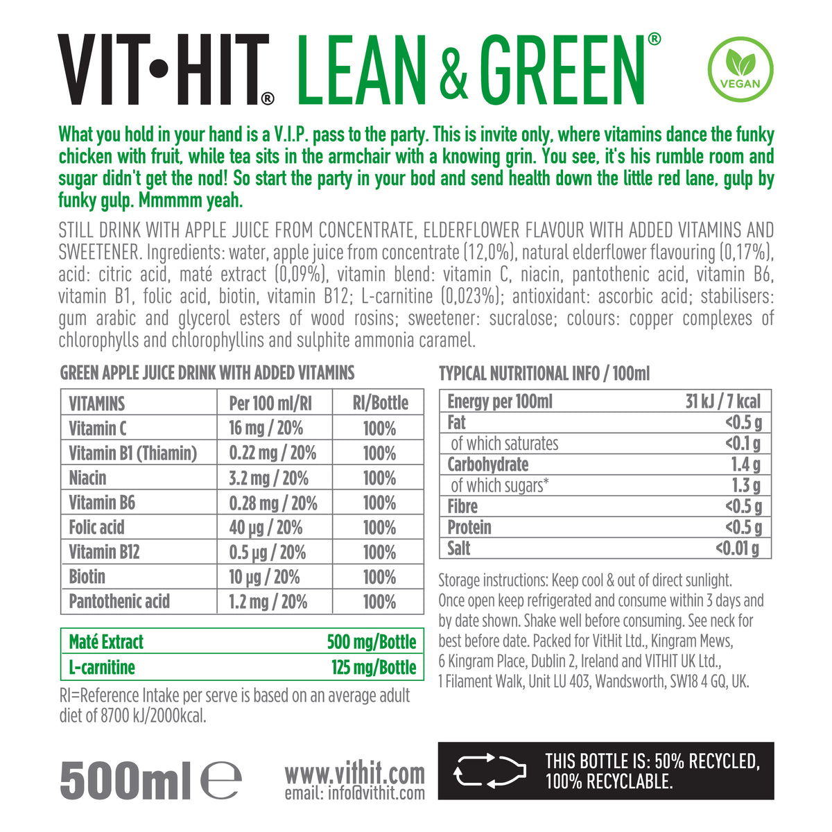 VITHIT Lean & Green | Apple Elderflower Vitamin Water |VITHIT – VITHIT ...